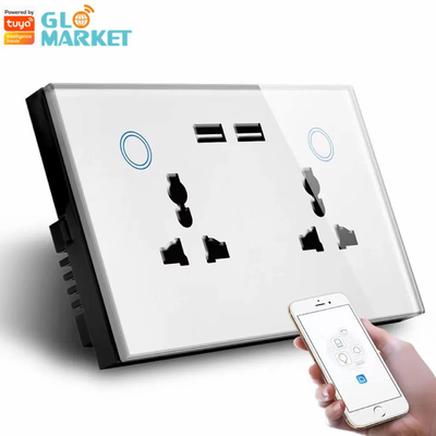 Tuya Smart Home Przełącznik WiFi Ścienne Podwójne gniazdo Monitorowanie prądu Gniazdo ładowarki USB