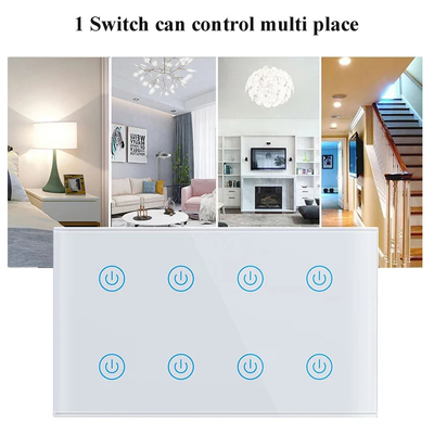 Glomarket Smart Home 8 Gang Wall Switch US Standard Tuya Voice APP Telekomanda bezprzewodowa Touch Wall Light Switch