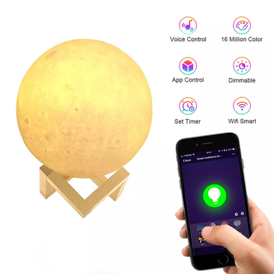 Glomarket Tuya 3D Drukowana lampa księżycowa Lampka nocna 16 milionów kolorów Regulowana