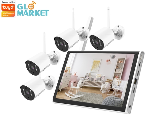 Glomarket Inteligentny zestaw Tuya Wifi NVR 4-kanałowa kamera 1080P 10,1-calowy zestaw LCD NVR