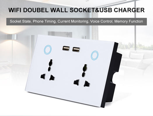 Tuya Smart Home Przełącznik WiFi Ścienne Podwójne gniazdo Monitorowanie prądu Gniazdo ładowarki USB