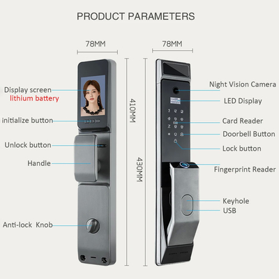 Glomarket Tuya Wifi Rozpoznawanie twarzy Smart Door Lock With Camera