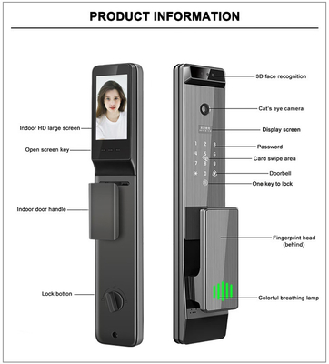 Glomarket Tuya Digital Smart Lock Całkowicie automatyczny system biometryczny Bezpieczeństwo Odcisk palców 3D Rozpoznawanie twarzy Hasło Zamek drzwiowy