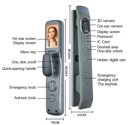 Glomarket Tuya Smart Door Lock 3D rozpoznawanie twarzy Automatyczne smart zamki z kamerą Smart Biometric Security Door Lock