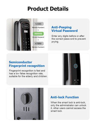 Glomarket Całkowicie automatyczny Tuya Wifi Smart Door Lock Kontrola telefonu komórkowego Fingerfrint cyfrowy hasło Smart Lock z kamerą