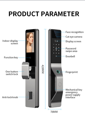 Glomarket Aluminium Alloy Automatyczny Tuya Smart Door Lock 3D Rozpoznawanie twarzy Video Intercom Digital Fingerprint Lock