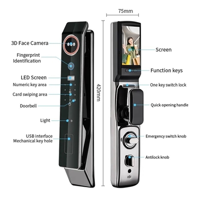 Glomarket Cena fabryczna Wi-Fi App Smart Door Lock Z rozpoznawaniem twarzy Biometryczny odcisk palca Cerradura Wsparcie Funkcja interfona