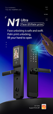 Glomarket Tuya Wi-Fi Smart Lock Aluminiowy Drzwi Drewniane Rozpoznawanie twarzy Odcisk dłoni Biometryczny Odcisk palców Cyfrowy Smart Lock