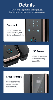 Glomarket Wifi Tuya App Remote Control Inteligentny zamek do szklanych drzwi z odciskiem palca Karta Hasło Odblokowanie twarzą do drzwi przesuwnych Push