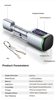 Glomarket Home Smart Door Lock Ttlock Smart Fingerprint Card Key Unlock Regulowalny Cylinder Euro Smart Lock Tuya App Door Lock