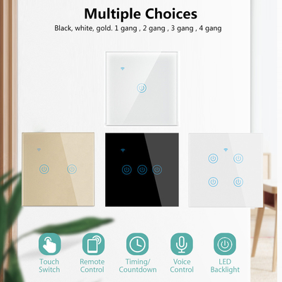 Glomarket UE 1/2/3/4 Gang Tuya Smart Switch Light Alexa Voice Control Touch Glass Wall Wireless WiFi Elektryczny przełącznik