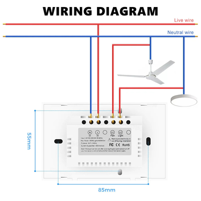 Glomarket Tuya Wi-Fi Fan Light Switch Touch 3 w 1 Switch 5 Prędkość regulacji Sufit Fan Switch For Alexa Google Home