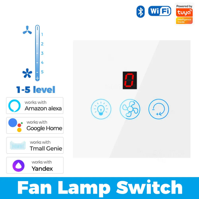 Glomarket Tuya Wi-Fi Fan Light Switch Touch 3 w 1 Switch 5 Prędkość regulacji Sufit Fan Switch For Alexa Google Home