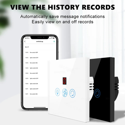 Glomarket Tuya Wi-Fi Fan Light Switch Touch 3 w 1 Switch 5 Prędkość regulacji Sufit Fan Switch For Alexa Google Home