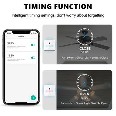 Glomarket Tuya Wi-Fi Fan Light Switch Touch 3 w 1 Switch 5 Prędkość regulacji Sufit Fan Switch For Alexa Google Home