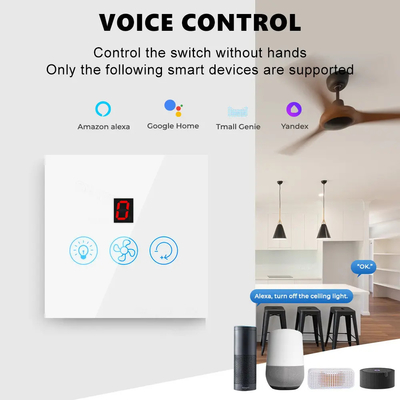 Glomarket Tuya Wi-Fi Fan Light Switch Touch 3 w 1 Switch 5 Prędkość regulacji Sufit Fan Switch For Alexa Google Home