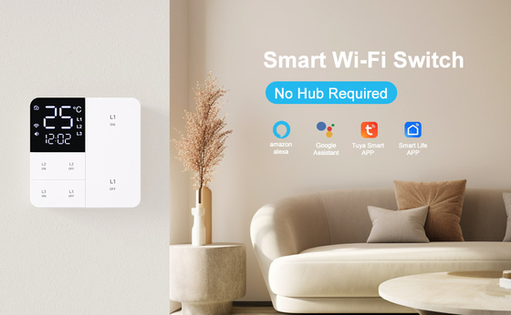 Glomarket Tuya Wifi Smart Wall Light Switch 1/2/3 Gang Support Voice/app/touch Control Z Ekranem Wyświetlania Temperatury