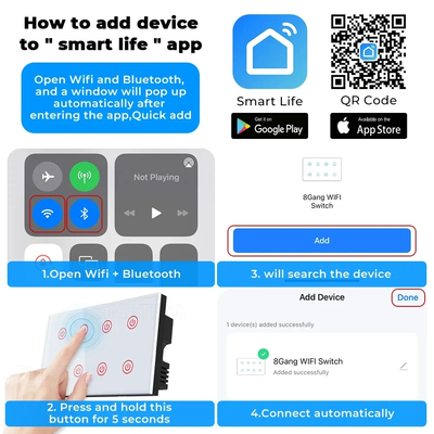 Glomarket Smart Home 8 Gang Wall Switch US Standard Tuya Voice APP Telekomanda bezprzewodowa Touch Wall Light Switch