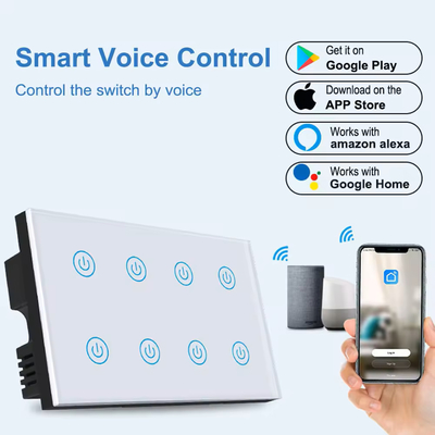Glomarket Smart Home 8 Gang Wall Switch US Standard Tuya Voice APP Telekomanda bezprzewodowa Touch Wall Light Switch