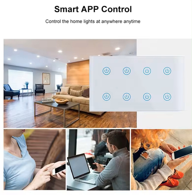 Glomarket Smart Home 8 Gang Wall Switch US Standard Tuya Voice APP Telekomanda bezprzewodowa Touch Wall Light Switch