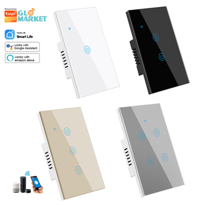 Glomarket Nowy Design Produkty Tuya Smart Wifi Przełącznik ścienny Us Standardowy Panel dotykowy ze szkła Światło Przełącznik obsługa aplikacja sterowanie zdalne