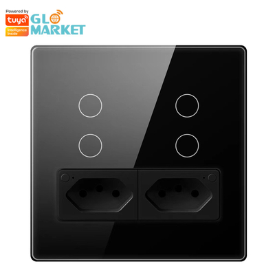 Glomarket Smart Wifi Brazil Standard Smart Home Tuya Smart 4 Gang Switch And Socket Wifi Smart Wall Socket Praca z Alexa