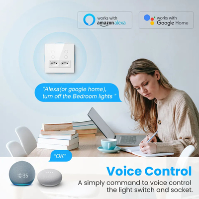 Glomarket Smart Wifi Brazil Standard Smart Home Tuya Smart 4 Gang Switch And Socket Wifi Smart Wall Socket Praca z Alexa