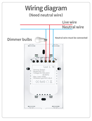 Glomarket US Standard Dimmer Wireless Switch Elektryczny Smart Switch Inteligentny Wall Dimmer Light Switch Inteligentna domowa automatyka