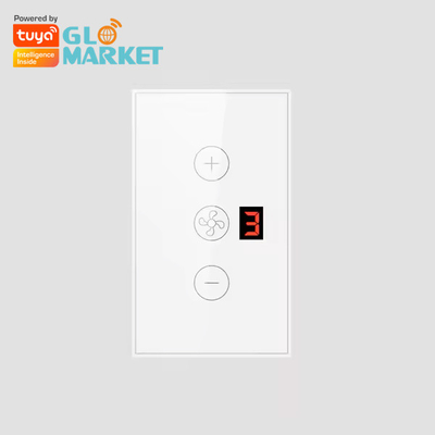 Glomarket Tuya App Remote Voice Control Display Poziom 5 Prędkość wiatru US Standardowy wentylator sufitowy Wi-Fi Szklany przełącznik ścienny dotykowy