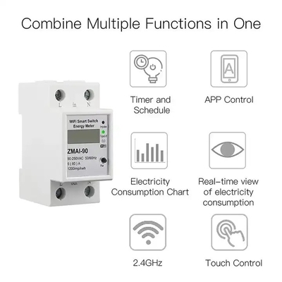 Glomarket Wi-Fi Tuya/Smart Life App Długotrwałe sterowanie Smart Circuit Protector Relay Device Switch Breaker Energy Meter