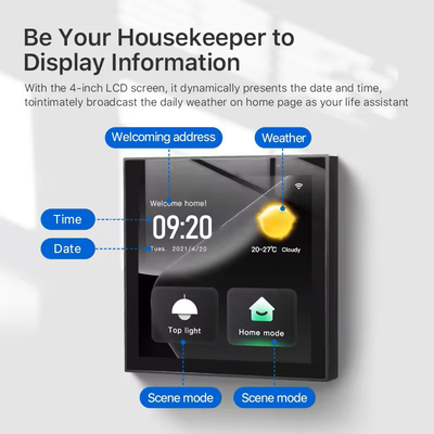 Glomarket Panel sterowania inteligentnym domem Ekran dotykowy 4 cali Wi-Fi wielofunkcyjny System muzyki tła Tuya Zigbee Gateway